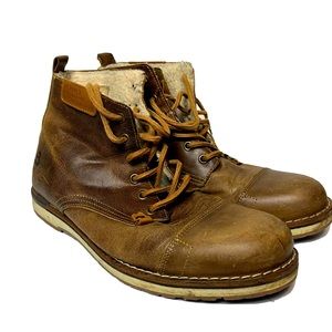 Bull Boxer Gelos Distressed Leather Cap Toe Lined Boots Mens Size 10 Vintage